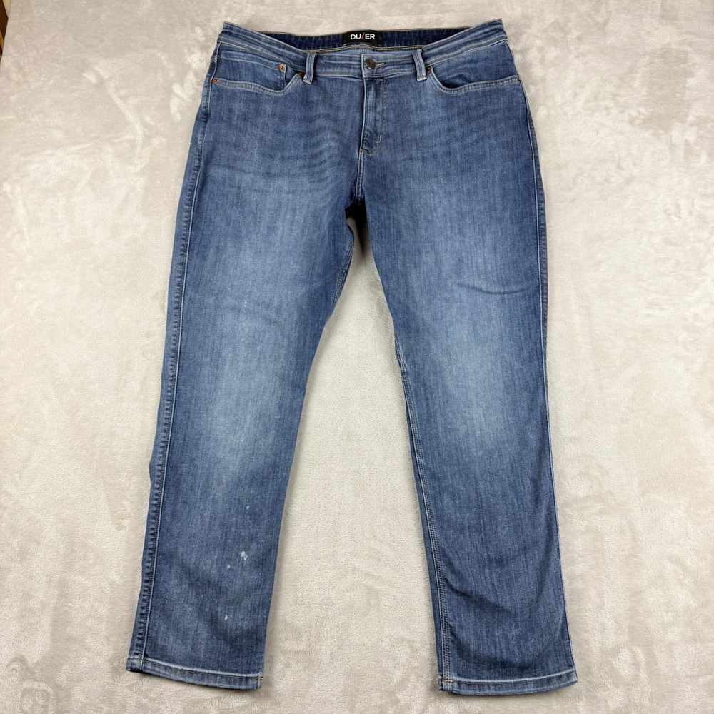 DU/ER Jeans Mens 38x30 (39x29) Blue L2X Relaxed Taper Stretch Med Wash Coolmax